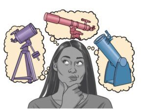 mujer pensando que telescopio elegir